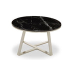 Silver Finish Frame Coffee Table with Round Black Marble Top | Alvaro