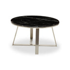 Silver Finish Frame Coffee Table with Round Black Marble Top | Alvaro