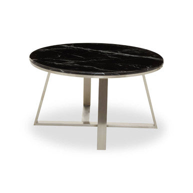 Silver Finish Frame Coffee Table with Round Black Marble Top | Alvaro