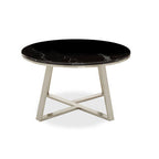 Silver Finish Frame Coffee Table with Round Black Marble Top | Alvaro