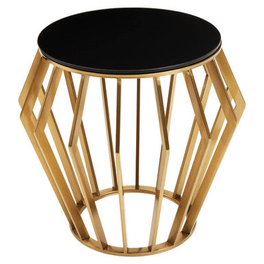 Gold Base Round Side Table with Black Glass Top | Ackley