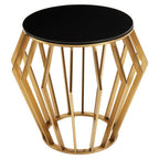 Gold Base Round Side Table with Black Glass Top | Ackley