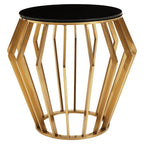 Gold Base Round Side Table with Black Glass Top | Ackley