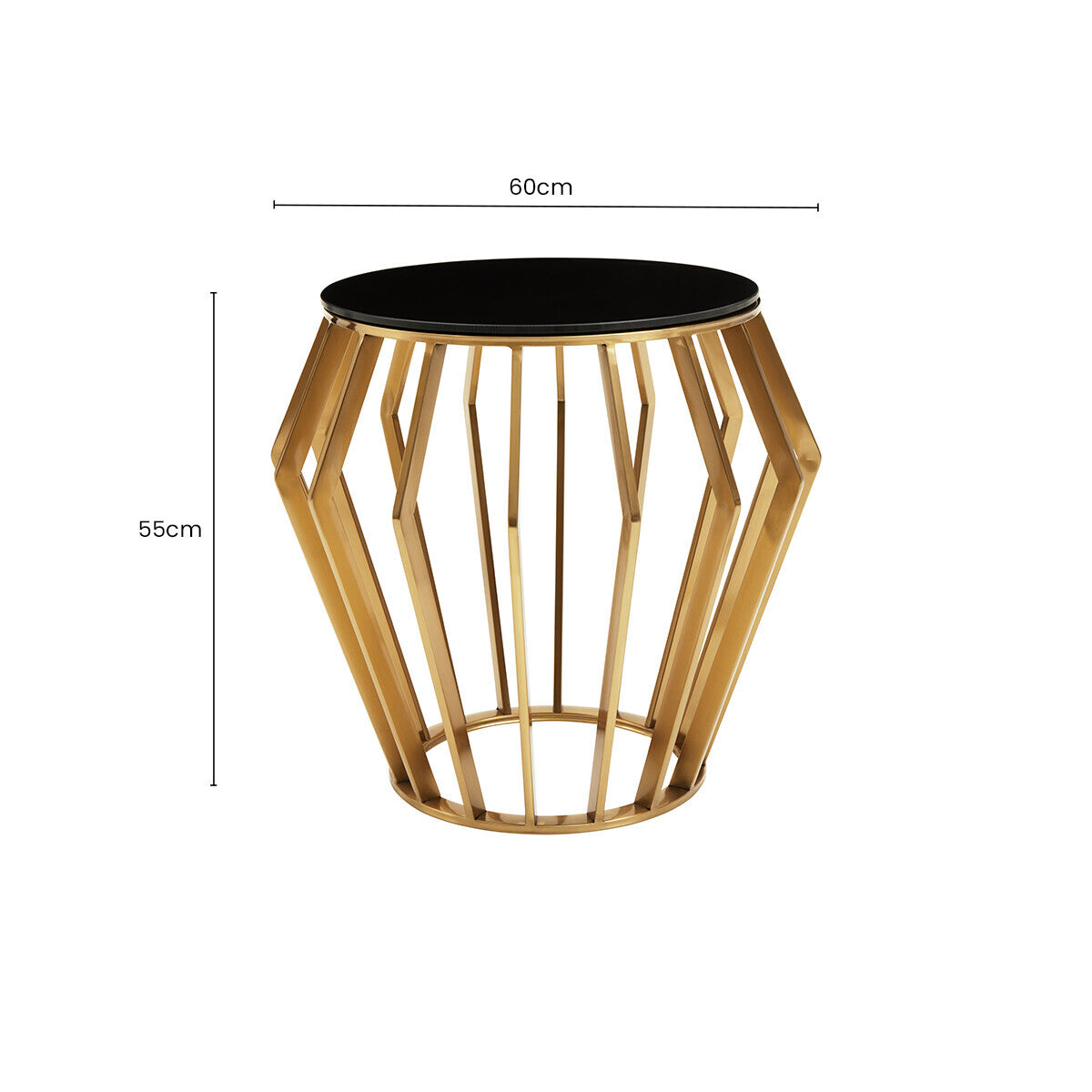 Gold Base Round Side Table with Black Glass Top | Ackley