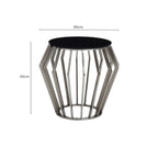 Silver Base Round Side Table with Black Glass Top | Ackley