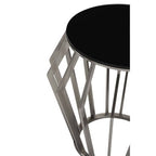 Silver Base Round Side Table with Black Glass Top | Ackley