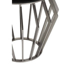 Silver Base Round Side Table with Black Glass Top | Ackley