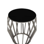 Silver Base Round Side Table with Black Glass Top | Ackley