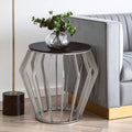 Silver Base Round Side Table with Black Glass Top | Ackley