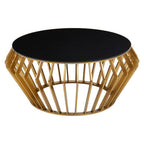 Gold Base Round Coffee Table with Black Glass Top | Ackley