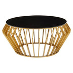 Gold Base Round Coffee Table with Black Glass Top | Ackley