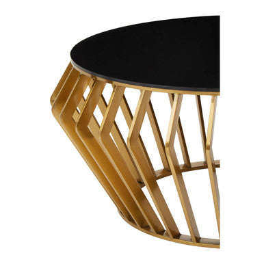Gold Base Round Coffee Table with Black Glass Top | Ackley