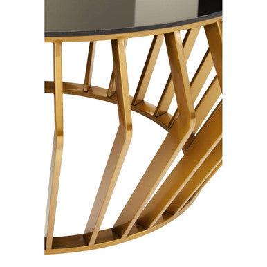 Gold Base Round Coffee Table with Black Glass Top | Ackley