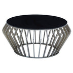 Silver Base Round Coffee Table with Black Glass Top | Ackley