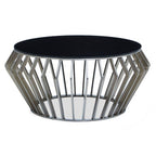Silver Base Round Coffee Table with Black Glass Top | Ackley