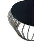 Silver Base Round Coffee Table with Black Glass Top | Ackley