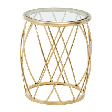 Gold Base Round Side Table with Clear Glass Top | Ackley