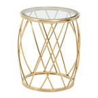 Gold Base Round Side Table with Clear Glass Top | Ackley