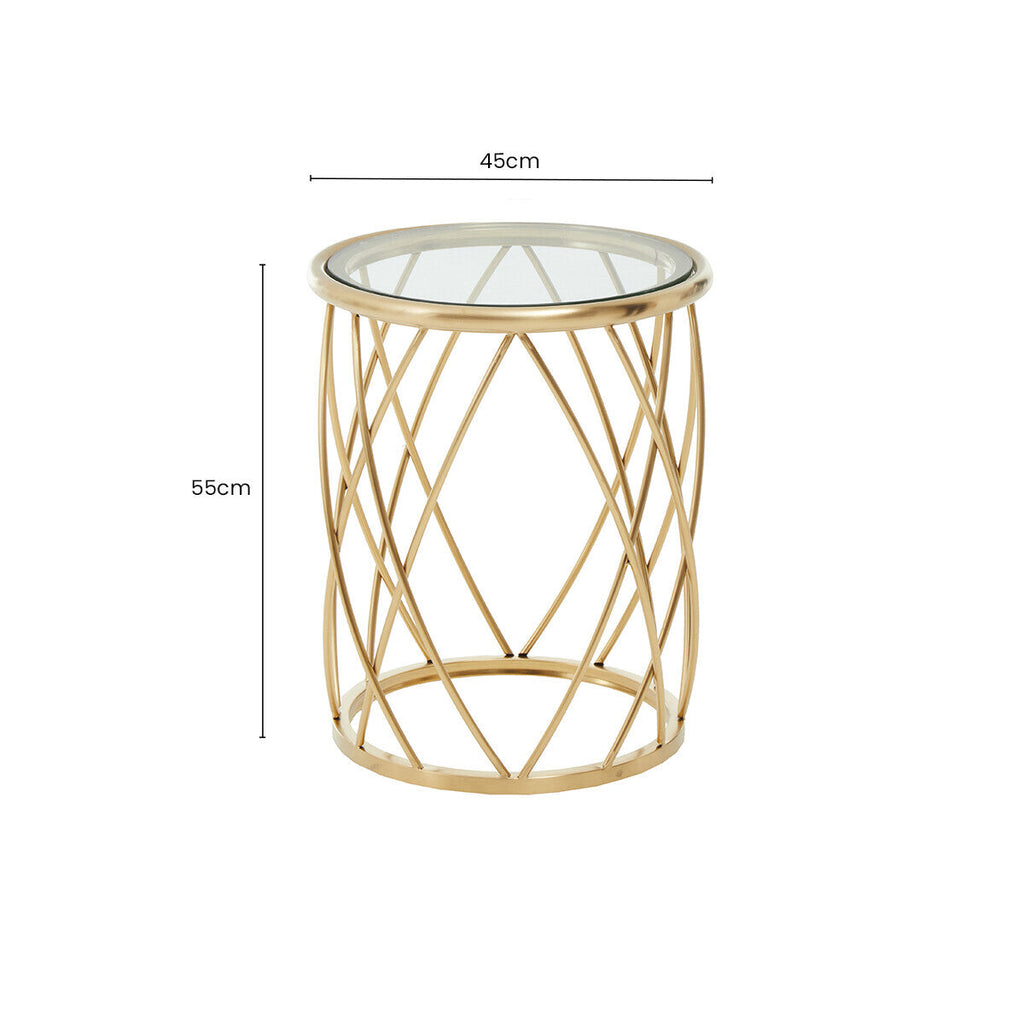 Gold Base Round Side Table with Clear Glass Top | Ackley