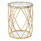 Gold Base Round Side Table with Clear Glass Top | Ackley