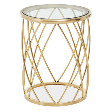 Gold Base Round Side Table with Clear Glass Top | Ackley