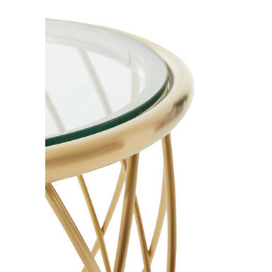 Gold Base Round Side Table with Clear Glass Top | Ackley