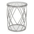 Silver Base Round Side Table with Clear Glass Top | Ackley
