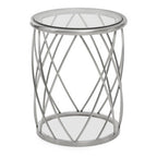 Silver Base Round Side Table with Clear Glass Top | Ackley