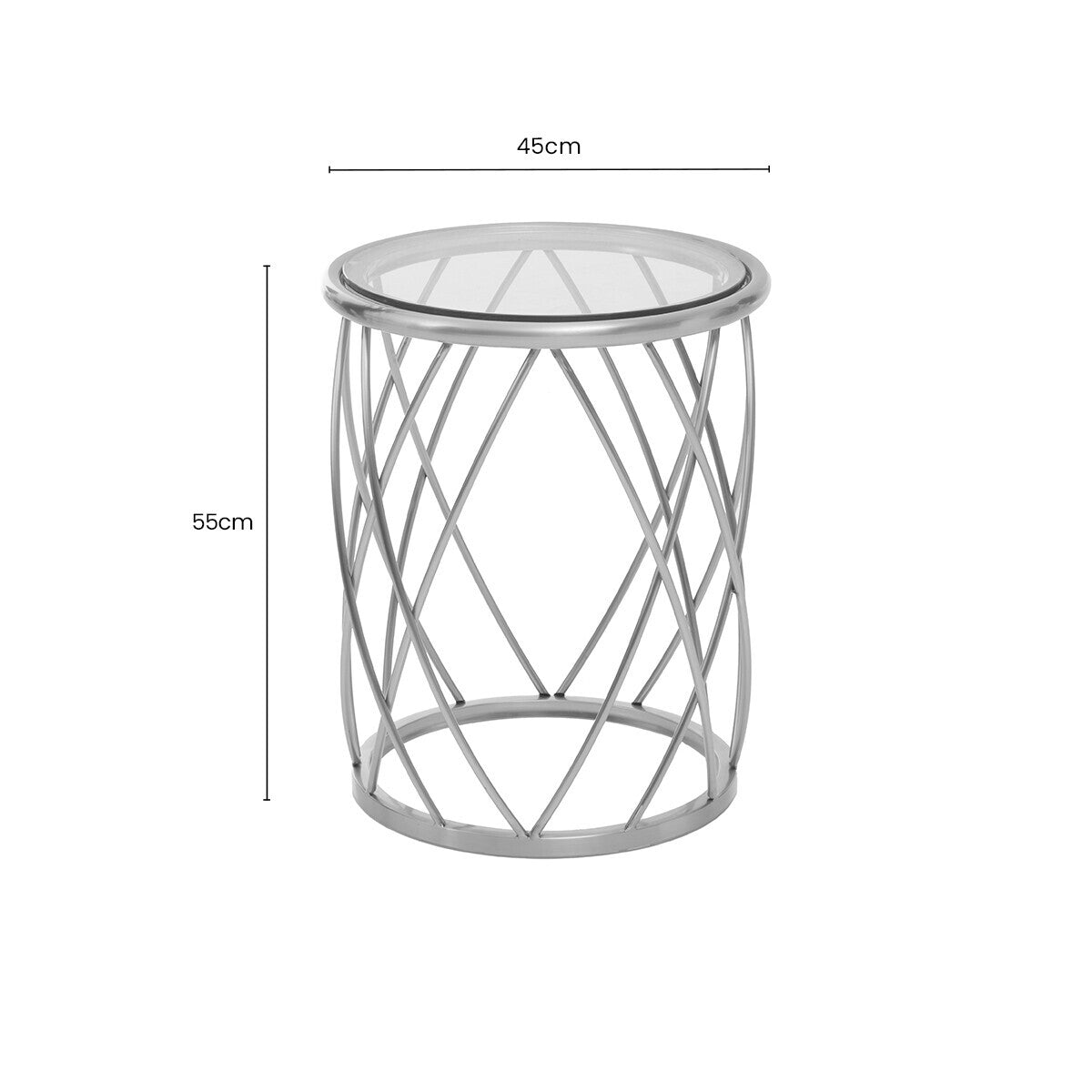 Silver Base Round Side Table with Clear Glass Top | Ackley