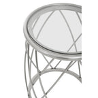 Silver Base Round Side Table with Clear Glass Top | Ackley