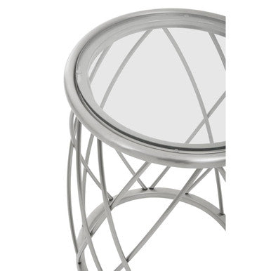 Silver Base Round Side Table with Clear Glass Top | Ackley