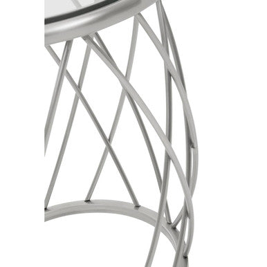 Silver Base Round Side Table with Clear Glass Top | Ackley