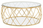 Gold Base Round Coffee Table with Clear Glass Top | Ackley