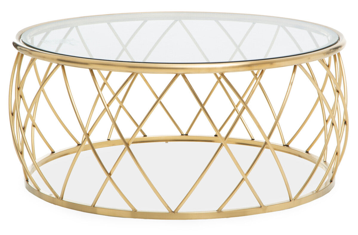 Gold Base Round Coffee Table with Clear Glass Top | Ackley