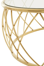 Gold Base Round Coffee Table with Clear Glass Top | Ackley