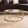 Gold Base Round Coffee Table with Clear Glass Top | Ackley