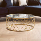 Gold Base Round Coffee Table with Clear Glass Top | Ackley