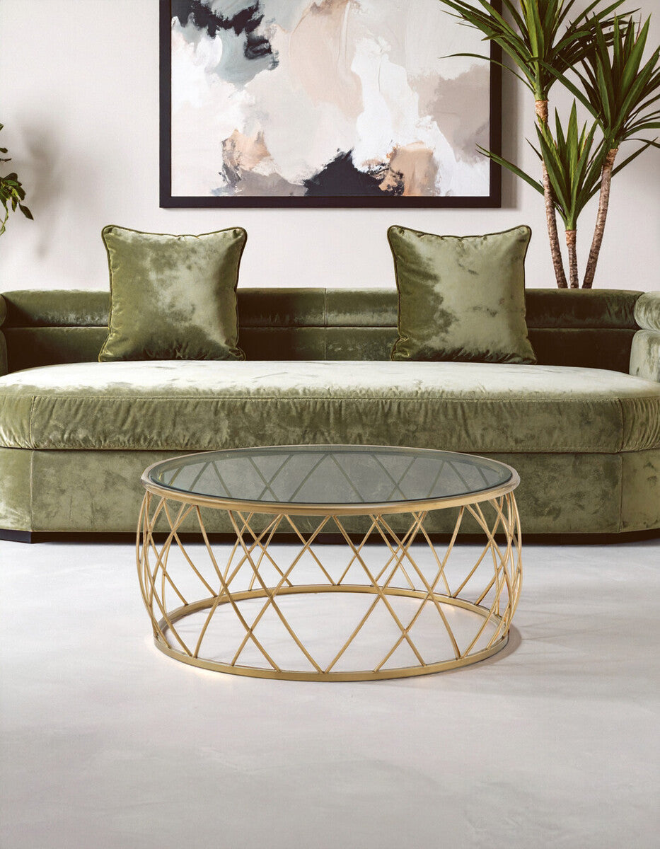Gold Base Round Coffee Table with Clear Glass Top | Ackley