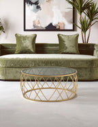 Gold Base Round Coffee Table with Clear Glass Top | Ackley