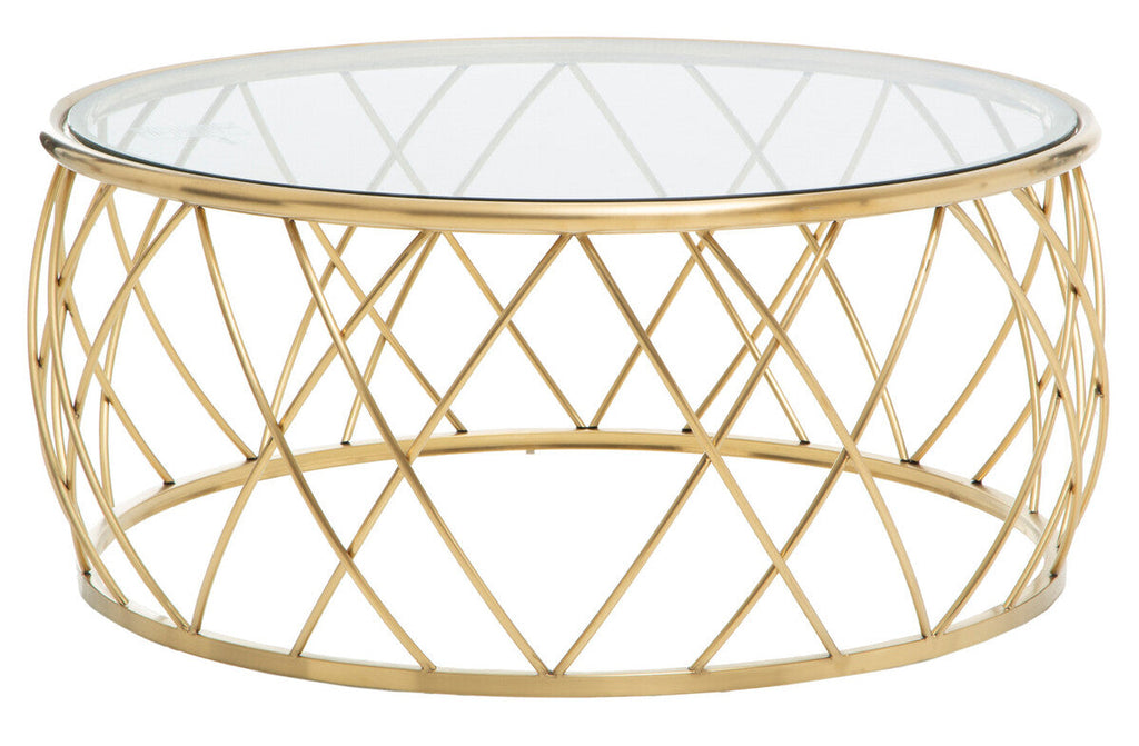 Gold Base Round Coffee Table with Clear Glass Top | Ackley