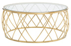 Gold Base Round Coffee Table with Clear Glass Top | Ackley