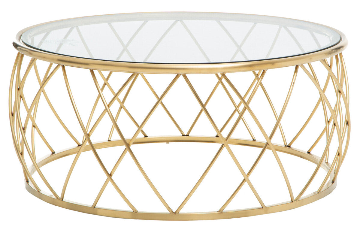 Gold Base Round Coffee Table with Clear Glass Top | Ackley