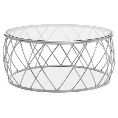 Silver Base Round Coffee Table with Clear Glass Top | Ackley