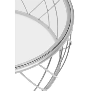 Silver Base Round Coffee Table with Clear Glass Top | Ackley