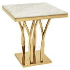 White Marble Top Side Table with Gold Sculptural Metal Base | Arenza