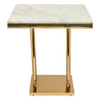 White Marble Top Side Table with Gold Sculptural Metal Base | Arenza