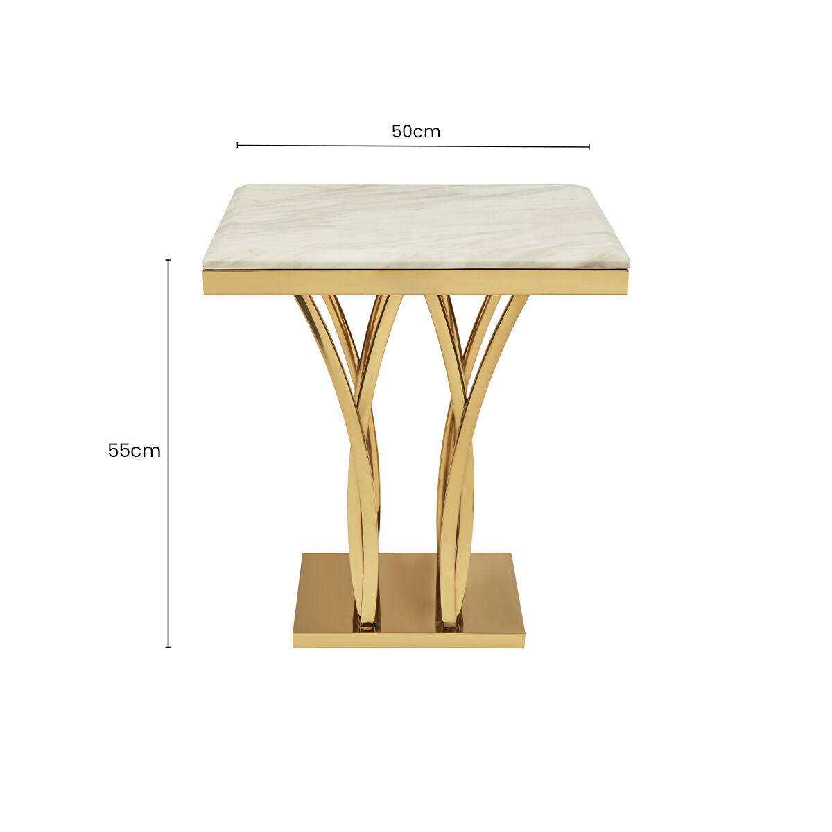 White Marble Top Side Table with Gold Sculptural Metal Base | Arenza