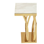 White Marble Top Side Table with Gold Sculptural Metal Base | Arenza