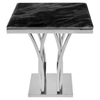 Black Marble Top Side Table with Silver Sculptural Metal Base | Arenza