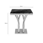 Black Marble Top Side Table with Silver Sculptural Metal Base | Arenza